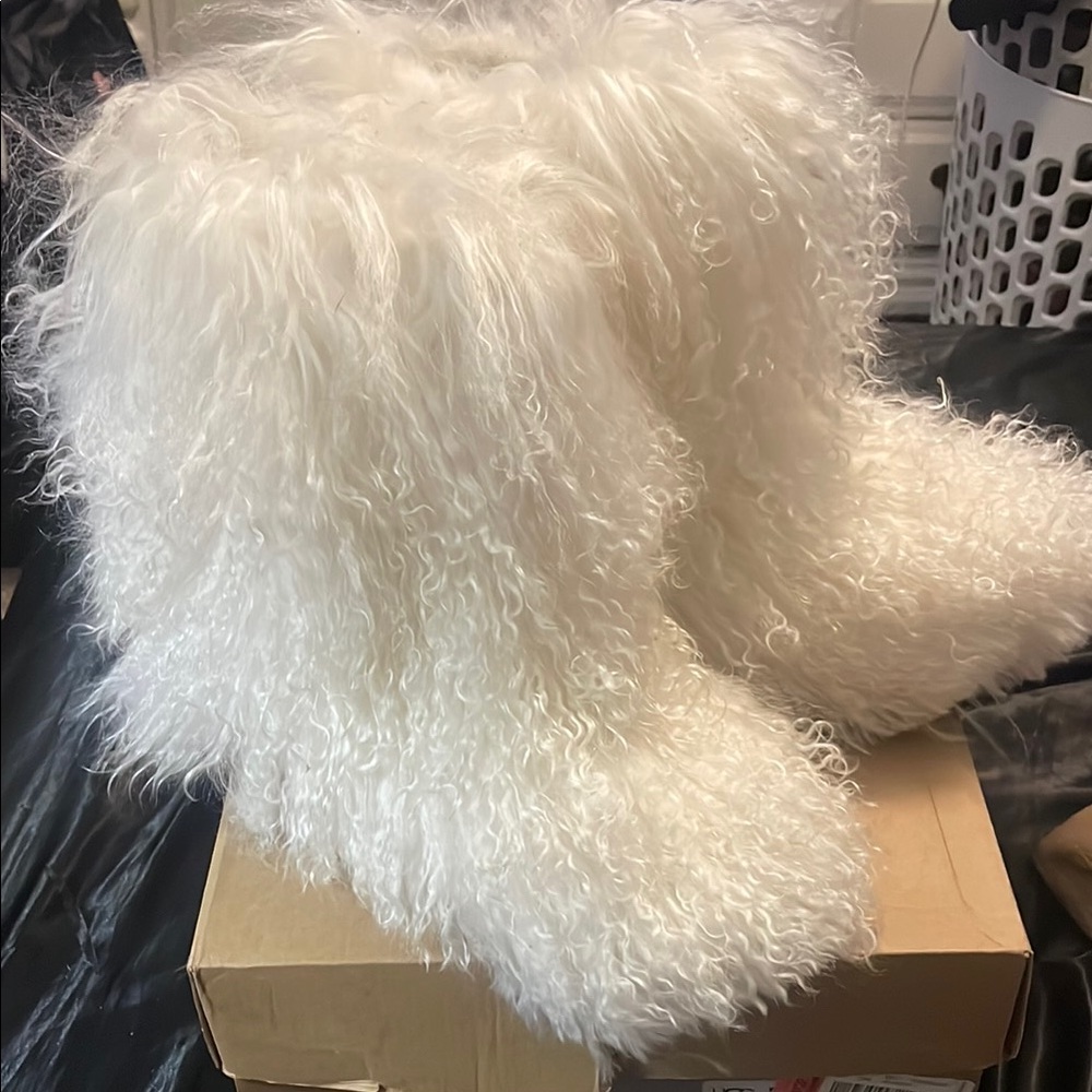 Fluffy White Fur Boots